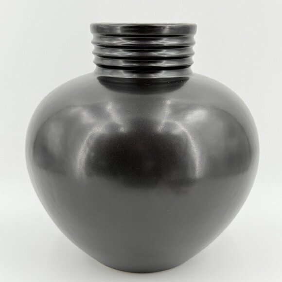 Royal Haeger Large Black Pottery Ring Mouth Vase, 2001, 10" x 9.5" - Picture 1 of 9